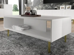 Stolik kawowy Ravenna B 90x60cm biały mat, nogi złote metalowe proste - zbliżenie