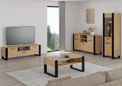 Witryna Nuka E 188cm, dąb artisan - w aranżacji salonu