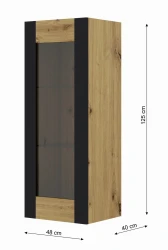 Witryna przeszklona, szafka MONDI 125cm, dąb artisan - wymiar