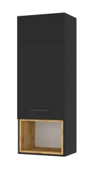 Szafka wisząca Anette G 129cm, czarny mat - wstawka dąb artisan