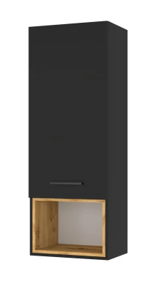 Szafka wisząca Anette G 129cm, czarny mat - wstawka dąb artisan