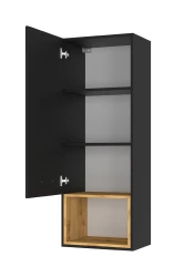 Szafka wisząca Anette G 129cm, czarny mat - wstawka dąb artisan - otwarta