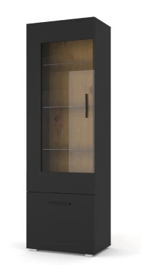 Witryna Anette O 190cm, czarny mat - wstawka dąb artisan