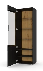 Witryna Anette O 190cm, czarny mat - wstawka dąb artisan - otwarta