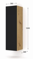Szafka wisząca DUO 120cm, dąb artisan / czarny mat - wymiary