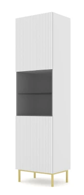 Witryna Ravenna B 1D1S 217cm, frez MDF folia, biały mat - nogi złote metalowe