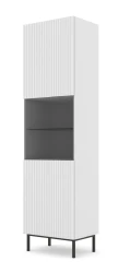 Witryna Ravenna B 1D1S 217cm, frez MDF folia, biały mat - nogi czarne metalowe