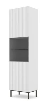Witryna Ravenna B 1D1S 217cm, frez MDF folia, biały mat - nogi czarne metalowe