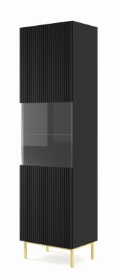 Witryna Ravenna B 1D1S 217cm, frez MDF folia, czarny mat - nogi złote metalowe