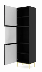 Witryna Ravenna B 1D1S 217cm, frez MDF folia, czarny mat - nogi złote metalowe - otwarta