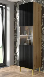 Witryna Ravenna B 1D1S 217cm, frez MDF folia, dąb artisan / czarny mat - nogi złote metalowe - ujęcie 1
