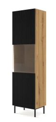 Witryna Ravenna B 1D1S 217cm, frez MDF folia, dąb artisan / czarny mat - nogi czarne metalowe