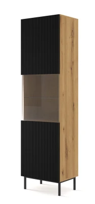Witryna Ravenna B 1D1S 217cm, frez MDF folia, dąb artisan / czarny mat - nogi czarne metalowe