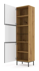 Witryna Ravenna B 1D1S 217cm, frez MDF folia, dąb artisan / czarny mat - nogi czarne metalowe - otwarta