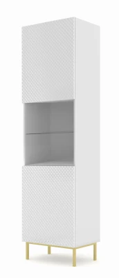 Witryna Ravenna C Diament 1DS 217cm, biały mat / biały połysk - nogi złote metalowe