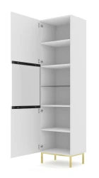 Witryna Ravenna C Diament 1DS 217cm, biały mat / biały połysk - nogi złote metalowe - otwarta