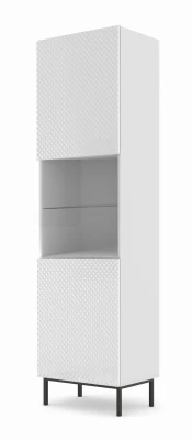 Witryna Ravenna C Diament 1DS 217cm, biały mat / biały połysk - nogi czarne metalowe