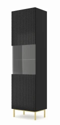 Witryna Ravenna C Diament 1DS 217cm, czarny mat / czarny połysk - nogi złote metalowe
