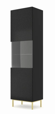Witryna Ravenna C Diament 1DS 217cm, czarny mat / czarny połysk - nogi złote metalowe