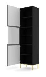 Witryna Ravenna C Diament 1DS 217cm, czarny mat / czarny połysk - nogi złote metalowe - otwarta
