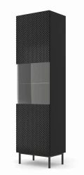 Witryna Ravenna C Diament 1DS 217cm, czarny mat / czarny połysk - nogi czarne metalowe