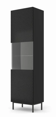 Witryna Ravenna C Diament 1DS 217cm, czarny mat / czarny połysk - nogi czarne metalowe