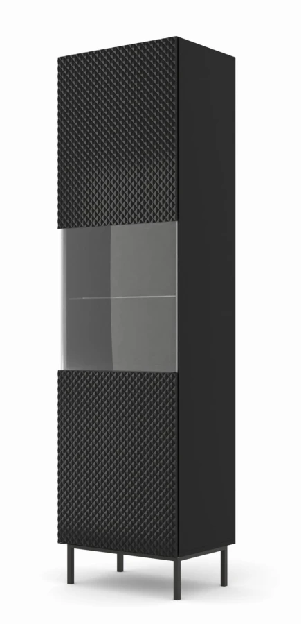 Witryna Ravenna C Diament 1DS 217cm, czarny mat / czarny połysk - nogi czarne metalowe