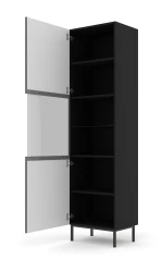 Witryna Ravenna C Diament 1DS 217cm, czarny mat / czarny połysk - nogi czarne metalowe - otwarta
