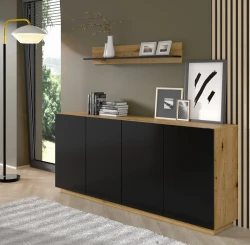 Półka wisząca Aura 150cm, czarny mat / dąb artisan - w aranżacji