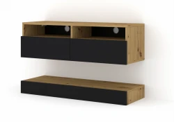 Szafka RTV nowoczesna DUO 100cm wisząca + panel dąb artisan / czarny mat
