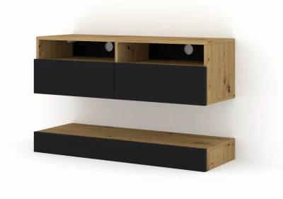 Szafka RTV nowoczesna DUO 100cm wisząca + panel dąb artisan / czarny mat