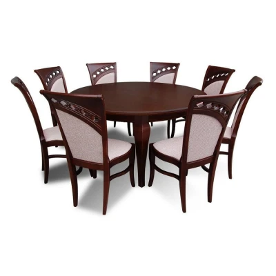 Stylowy komplet mebli do jadalni lub salonu - Stół rozkładany okrągły S27 ⌀150/200 z 8 krzesłami K49