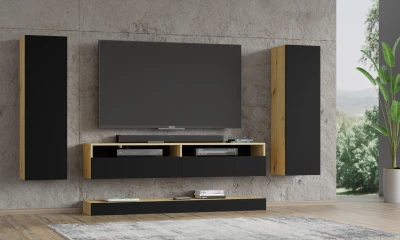 Meblościanka nowoczesna DUO C, dąb artisan / czarny mat