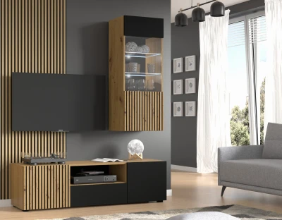 Meblościanka do salonu Auris A, dąb artisan / czarny mat