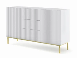 Komoda Ravenna B 2D3S 150cm, frez MDF folia z ramą, biały mat - nogi metalowe złote