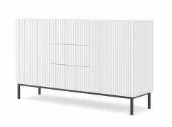 Komoda Ravenna B 2D3S 150cm, frez MDF folia z ramą, biały mat - nogi metalowe czarne