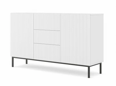 Komoda z szufladami Ravenna B 2D3S 150cm, frez MDF folia z ramą, biały mat - nogi metalowe czarne