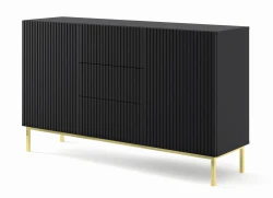 Komoda Ravenna B 2D3S 150cm, frez MDF folia z ramą, czarny mat - nogi metalowe złote