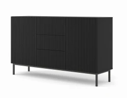 Komoda Ravenna B 2D3S 150cm, frez MDF folia z ramą, czarny mat - nogi metalowe czarne
