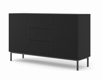 Komoda z szufladami Ravenna B 2D3S 150cm, frez MDF folia z ramą, czarny mat - nogi metalowe czarne