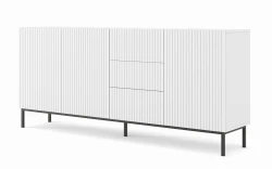 Komoda Ravenna B 3D3S 200cm, frez MDF folia z ramą, biały mat - nogi metalowe czarne