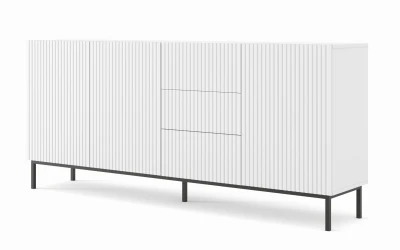 Komoda z szufladami Ravenna B 3D3S 200cm, frez MDF folia z ramą, biały mat - nogi metalowe czarne