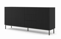 Komoda z szufladami Ravenna B 3D3S 200cm, frez MDF folia z ramą, czarny mat - nogi metalowe czarne