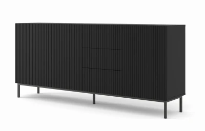 Komoda z szufladami Ravenna B 3D3S 200cm, frez MDF folia z ramą, czarny mat - nogi metalowe czarne