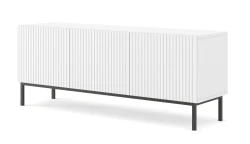 Szafka RTV Ravenna B 150cm 3D, frez MDF folia z ramą, biały mat - nogi metalowe czarne