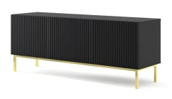 Szafka RTV Ravenna B 150cm 3D, frez MDF folia z ramą, czarny mat - nogi metalowe złote