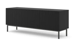 Szafka RTV Ravenna B 150cm 3D, frez MDF folia z ramą, czarny mat - nogi metalowe czarne