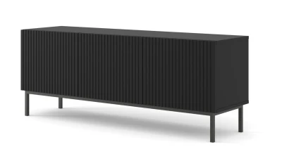 Szafka RTV Ravenna B 150cm 3D, frez MDF folia z ramą, czarny mat - nogi metalowe czarne