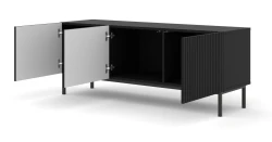 Szafka RTV Ravenna B 150cm 3D, frez MDF folia z ramą, czarny mat - nogi metalowe czarne - otwarta