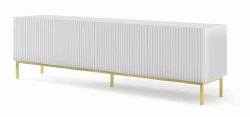 Szafka RTV Ravenna B 200cm 4D, frez MDF folia z ramą, biały mat - nogi metalowe złote